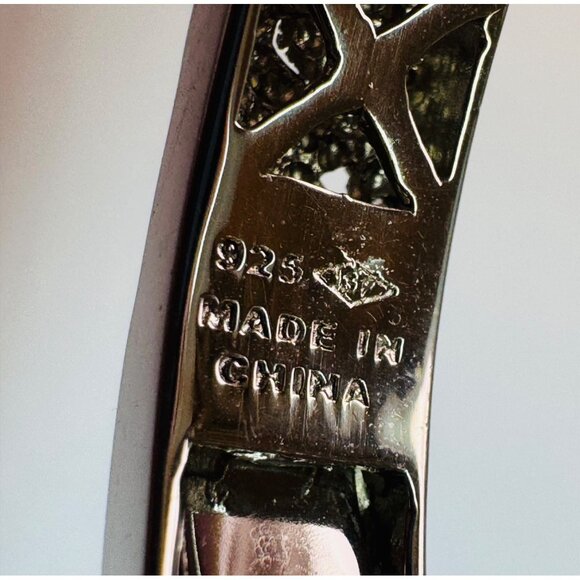 Estate Sterling Silver 925 Designer Diamond Filigree Hinged Cuff Bracelet 6” - Picture 8 of 10